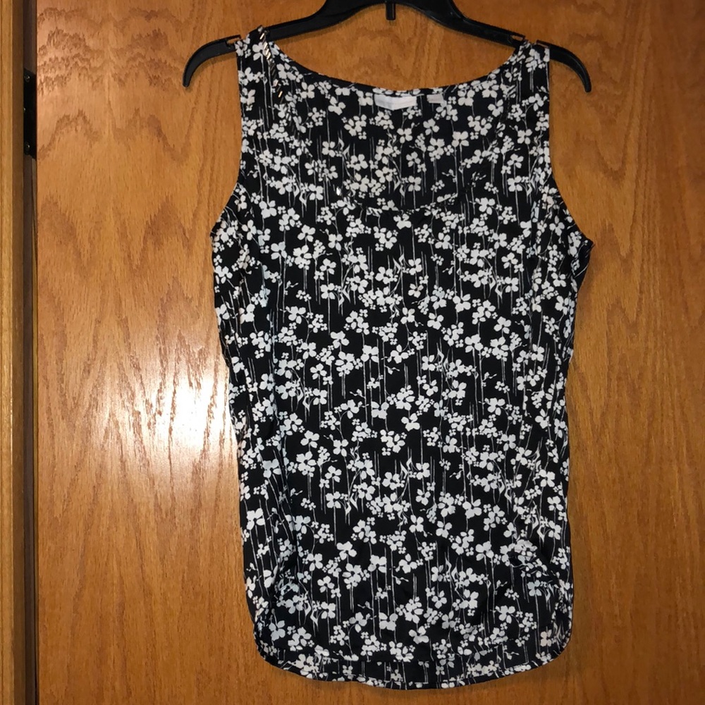 Black with white flowers tank top